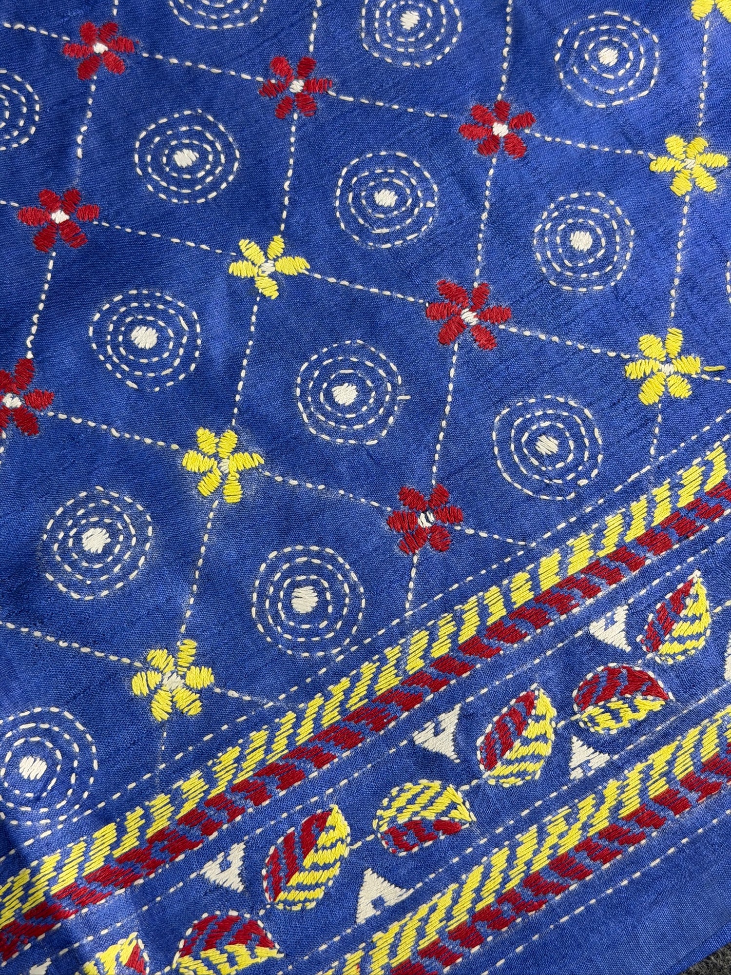 Virasat 355: Royal Blue Pure Tussar Silk Saree with Intricate Cross Stitch Work | Silk Mark Certified