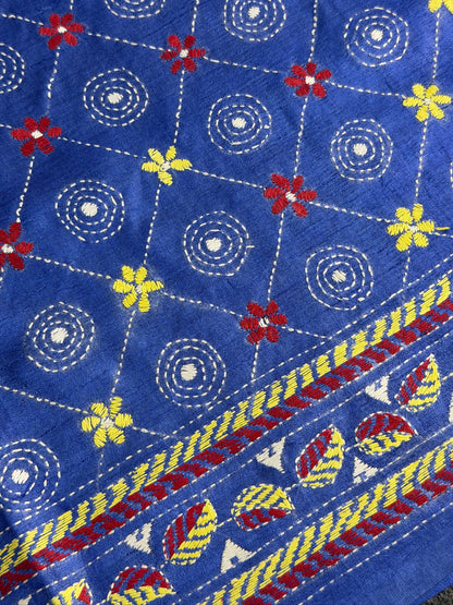 Virasat 355: Royal Blue Pure Tussar Silk Saree with Intricate Cross Stitch Work | Silk Mark Certified