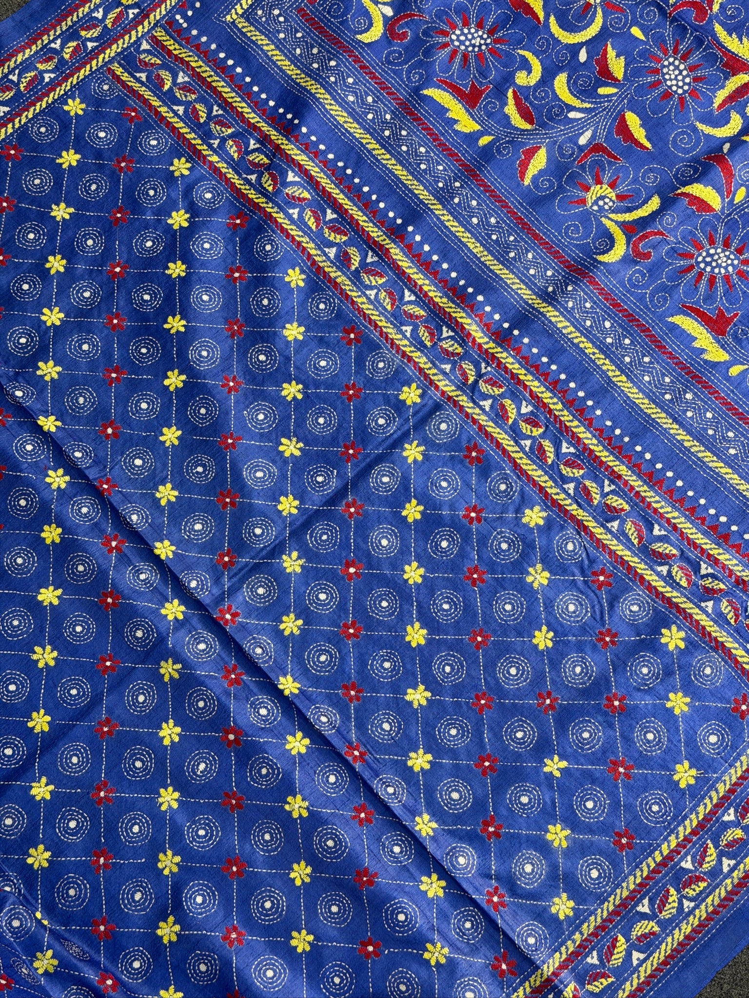 Virasat 355: Royal Blue Pure Tussar Silk Saree with Intricate Cross Stitch Work | Silk Mark Certified