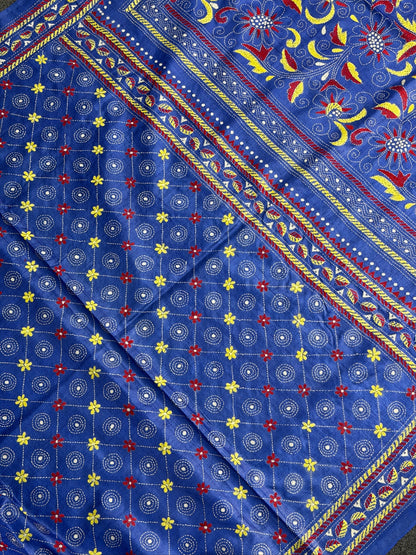 Virasat 355: Royal Blue Pure Tussar Silk Saree with Intricate Cross Stitch Work | Silk Mark Certified