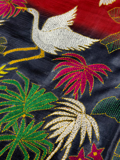 Virasat 360: Tri-Tone Ombre Pure Tussar Silk Saree with Cross Stitch Art | Silk Mark Certified