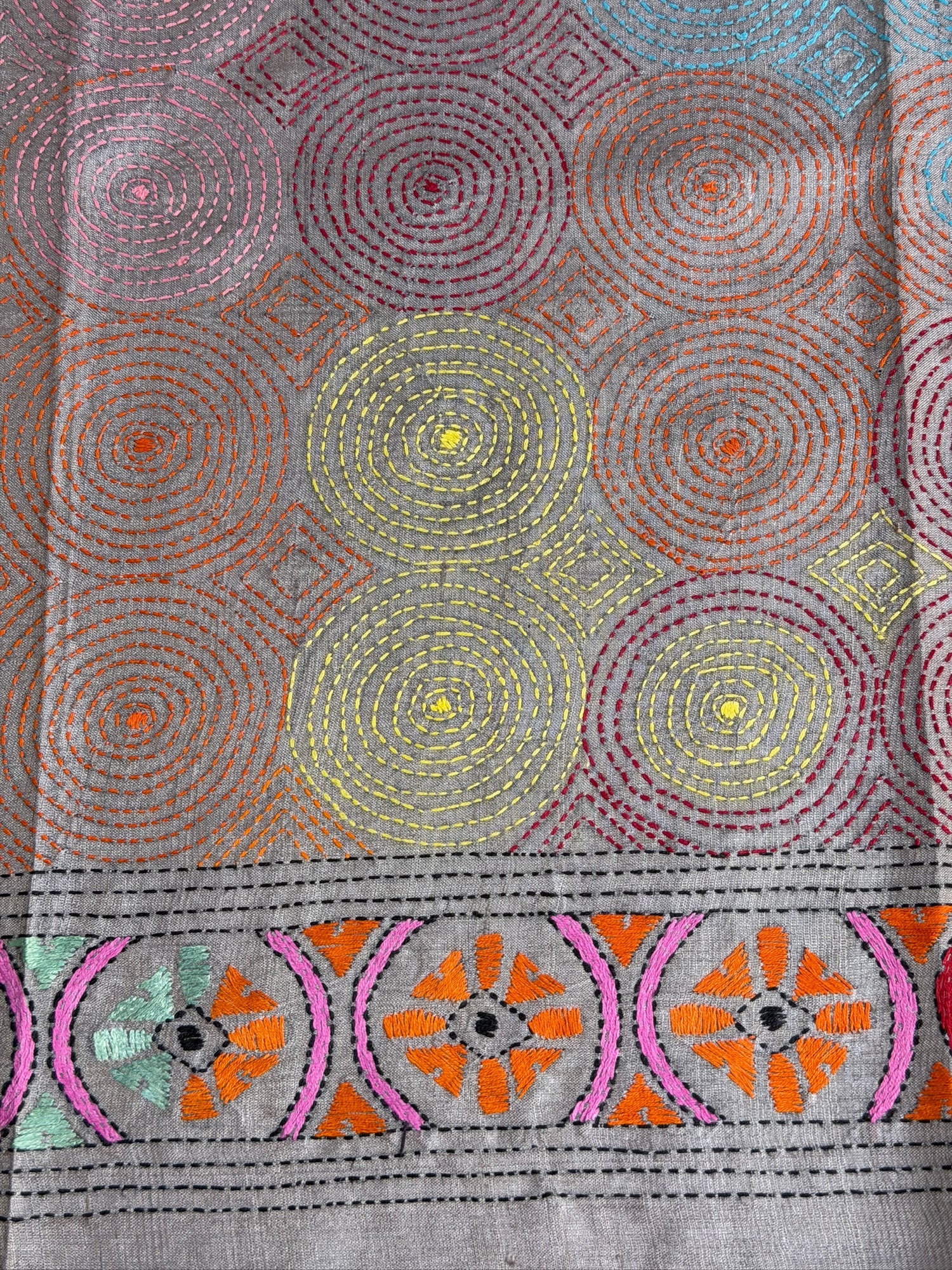 VIRASAT 362: Champagne Rose Pure Tussar Silk Saree with Multicolor Cross Stitch Art | Silk Mark Certified