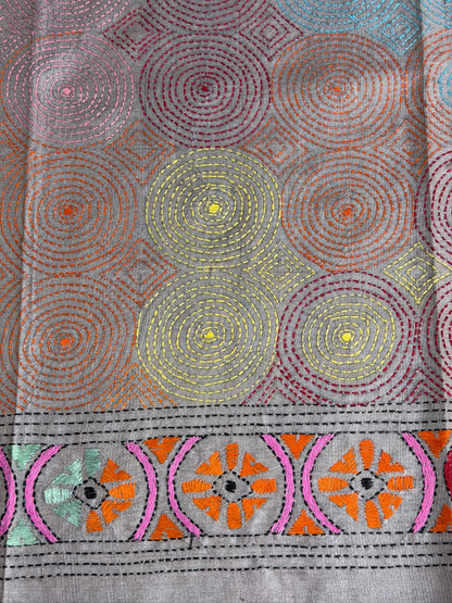 VIRASAT 362: Champagne Rose Pure Tussar Silk Saree with Multicolor Cross Stitch Art | Silk Mark Certified