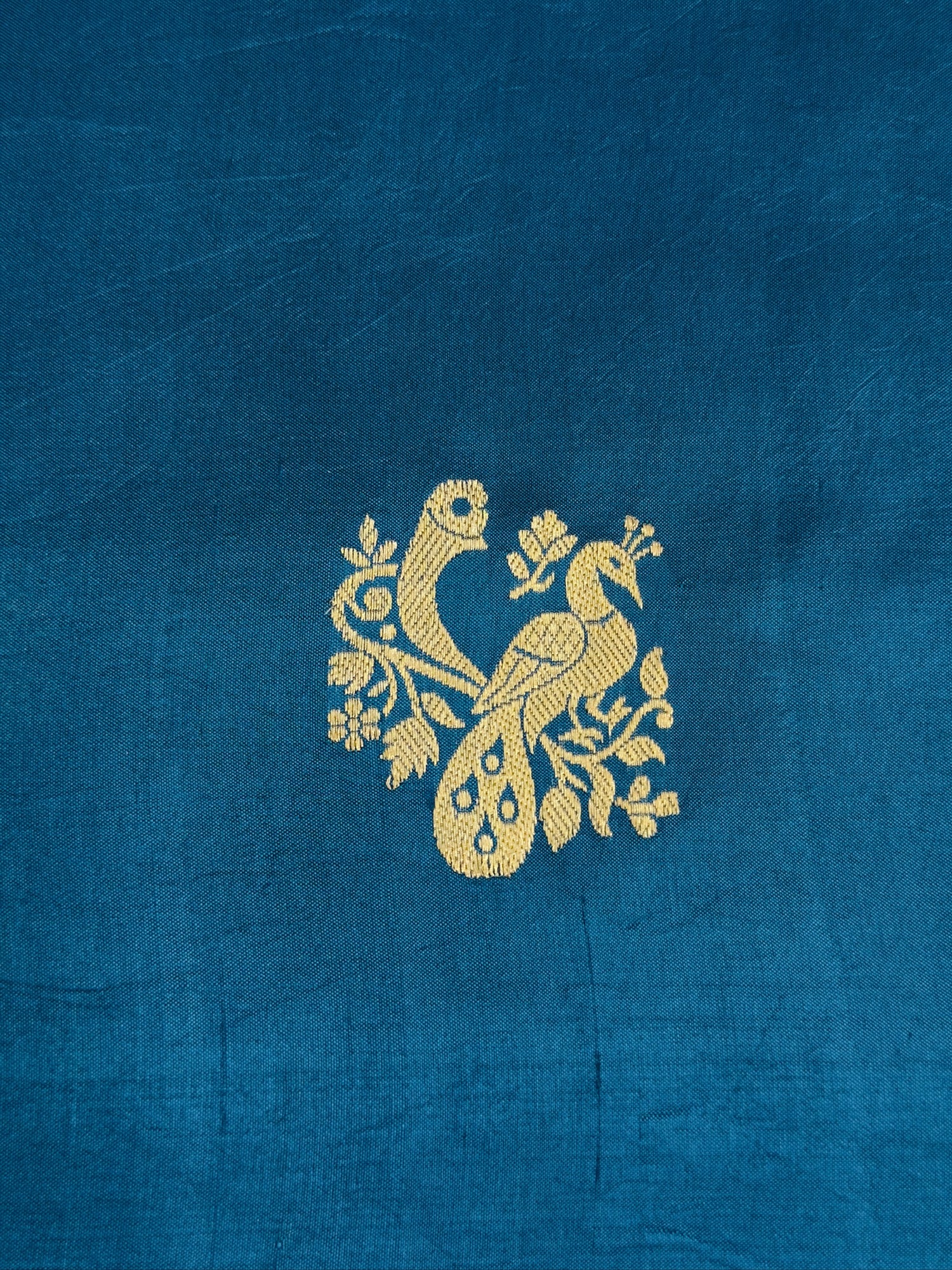 VIRASAT 372: Teal Blue Pure Mashru Silk Saree with Zari Bird Motifs