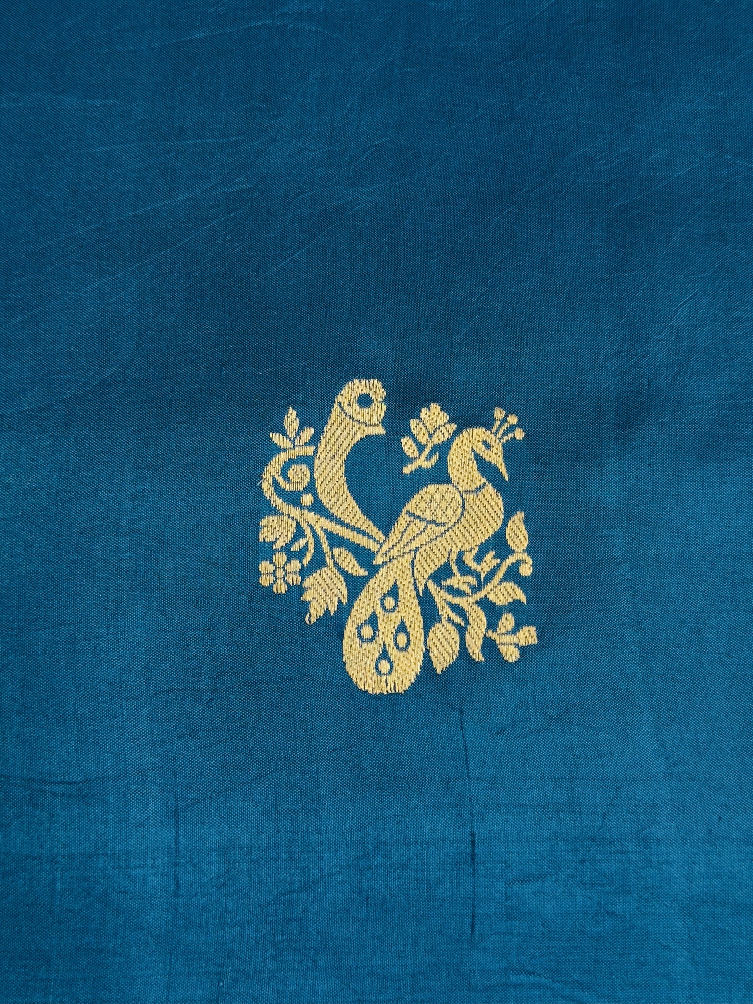 VIRASAT 372: Teal Blue Pure Mashru Silk Saree with Zari Bird Motifs