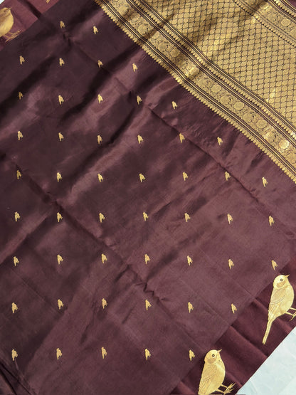 VIRASAT 371: Chocolate Brown Pure Mashru Silk Saree with Zari Work
