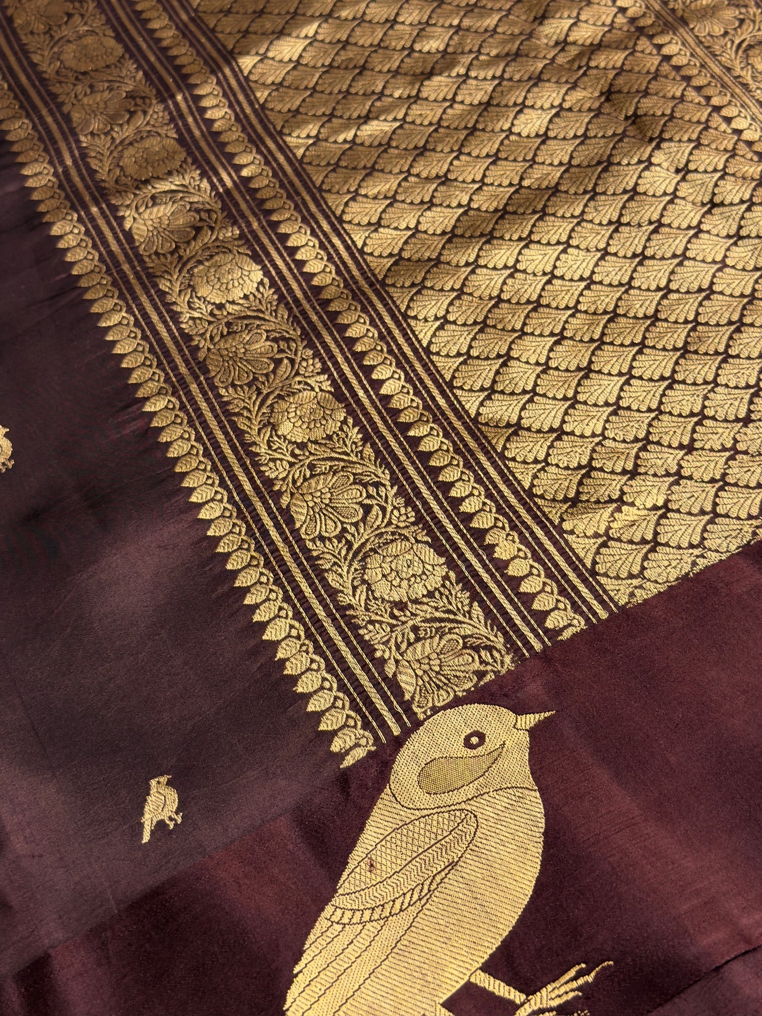 VIRASAT 371: Chocolate Brown Pure Mashru Silk Saree with Zari Work