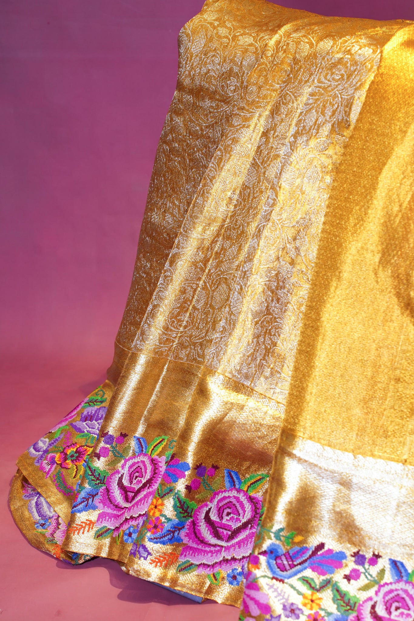 "VIRASAT 275" Banarasi Gold Brocade Kanjivaram Silk Saree with Stunning Meenkari Border