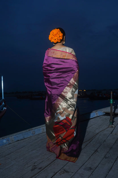 Purple Pure Katan Silk Banarasi Handloom Saree