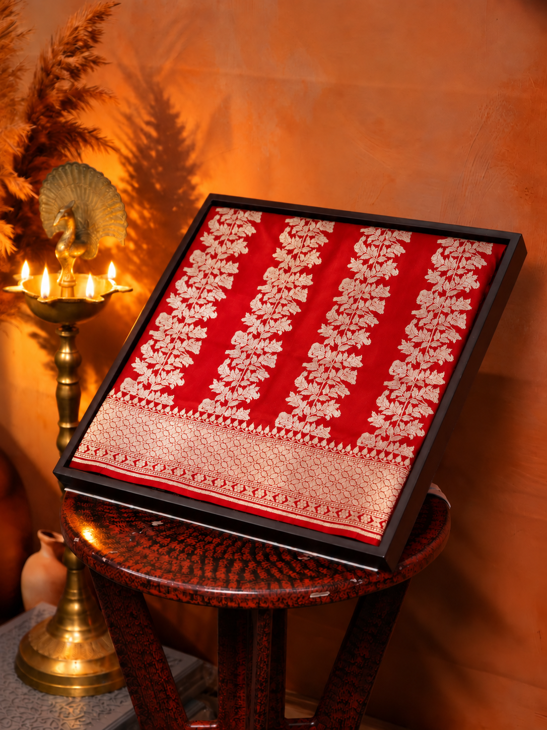 "VIRASAT 186D" Pure Handloom Katan Silk Saree With Elegant Vertical Stripes with Traditional Border &amp; Pall