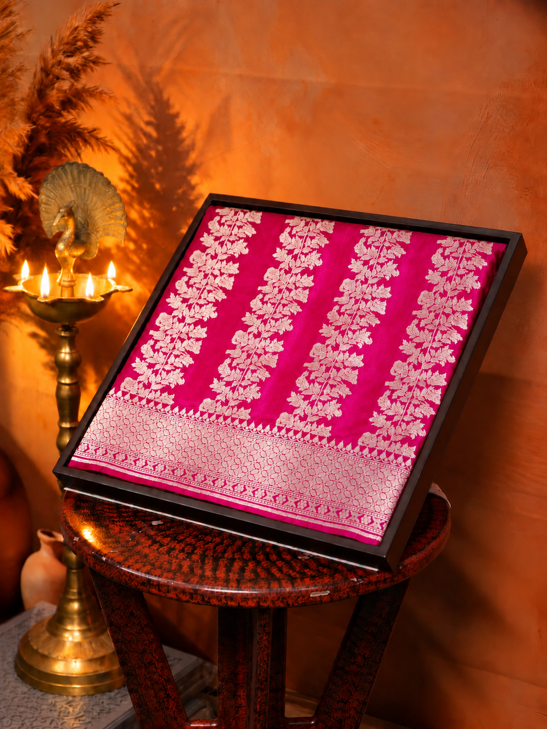 "VIRASAT 186B" Pure Handloom Katan Silk Saree With Elegant Vertical Stripes with Traditional Border &amp; Pall