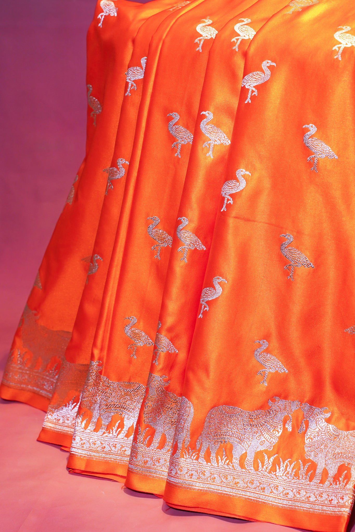 "Waah Banaras 096" Banarasi Soft Mashru Silk Saree With Nandi Buta Shikargah 100% Pure Vegan