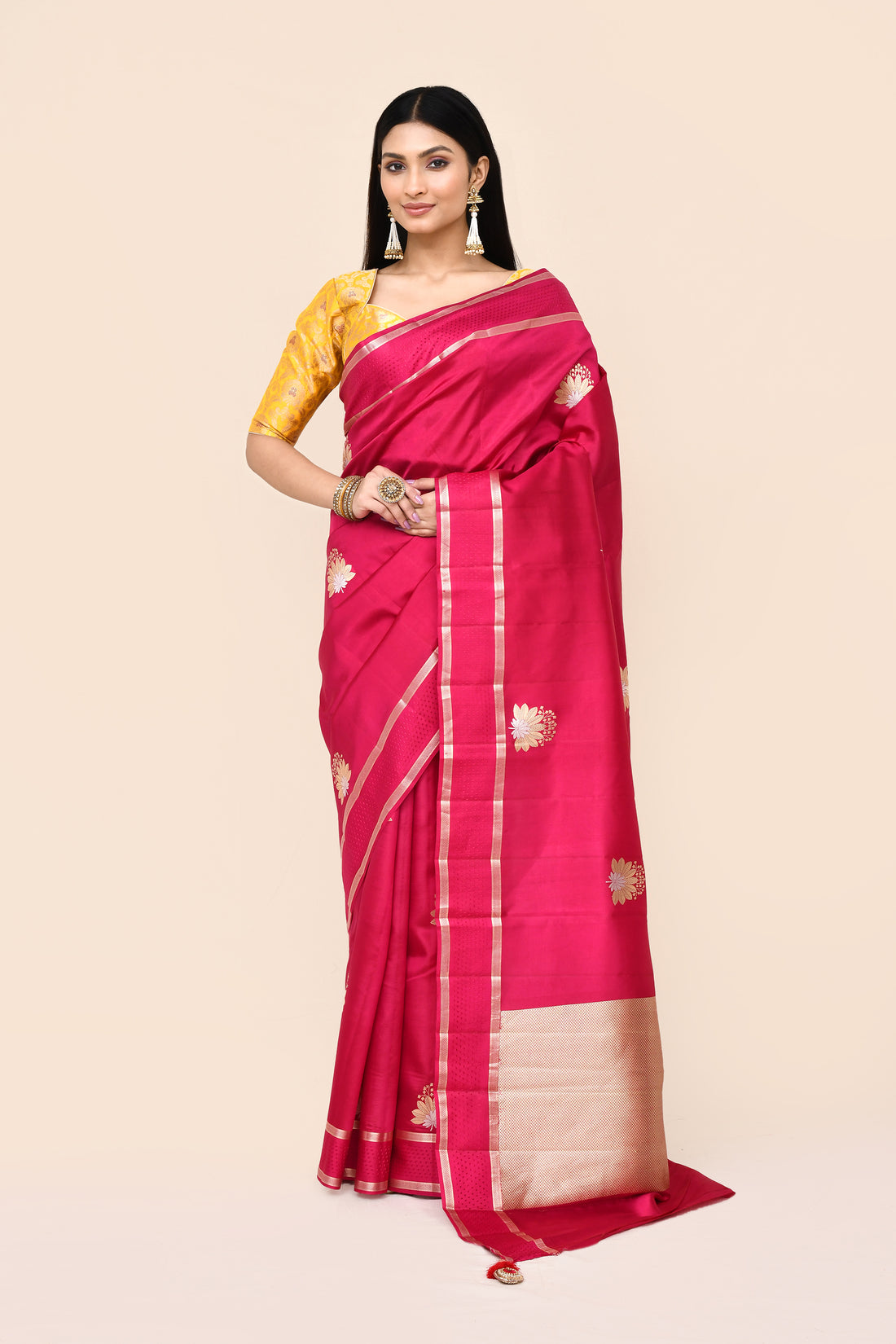 Pure Handloom Katan Silk Saree With Zari Buta 