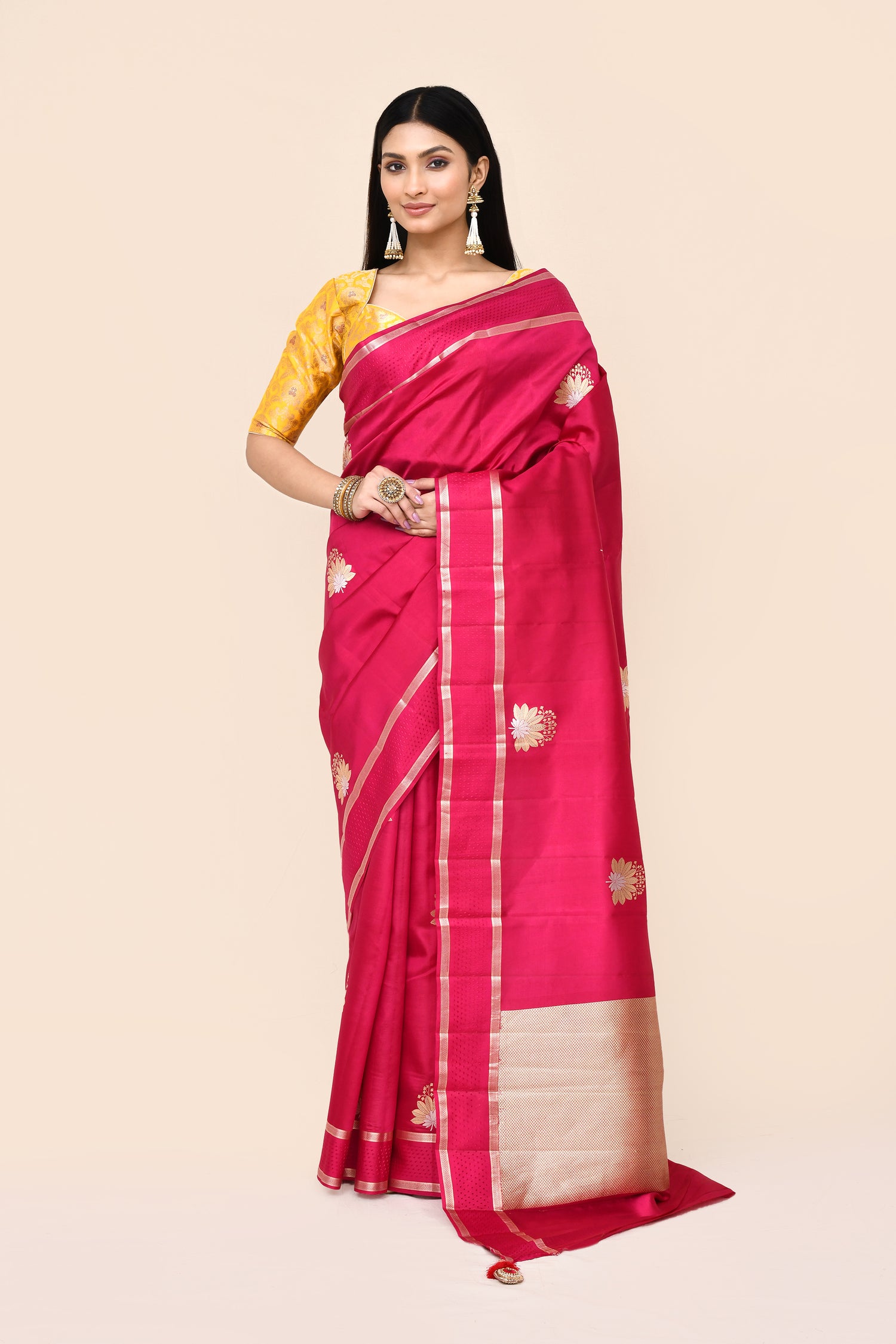 Pure Handloom Katan Silk Saree With Zari Buta 