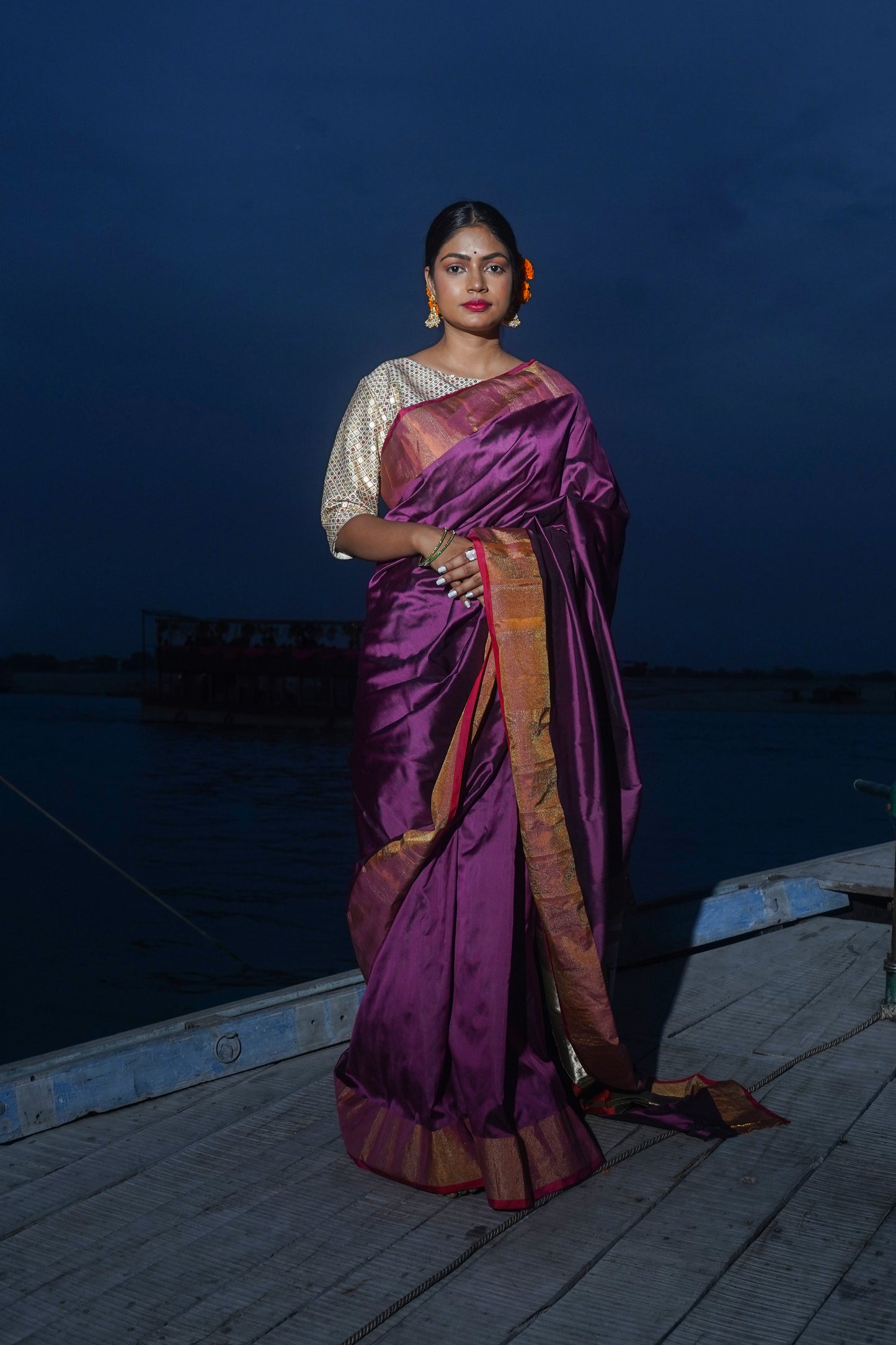 Purple Pure Katan Silk Banarasi Handloom Saree