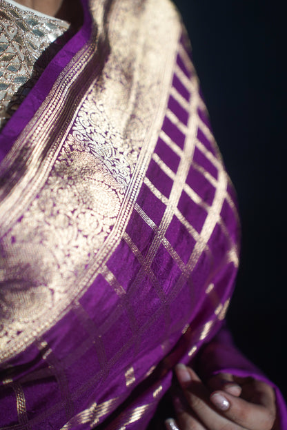 Purple Pure Katan Silk Banarasi Handloom Saree