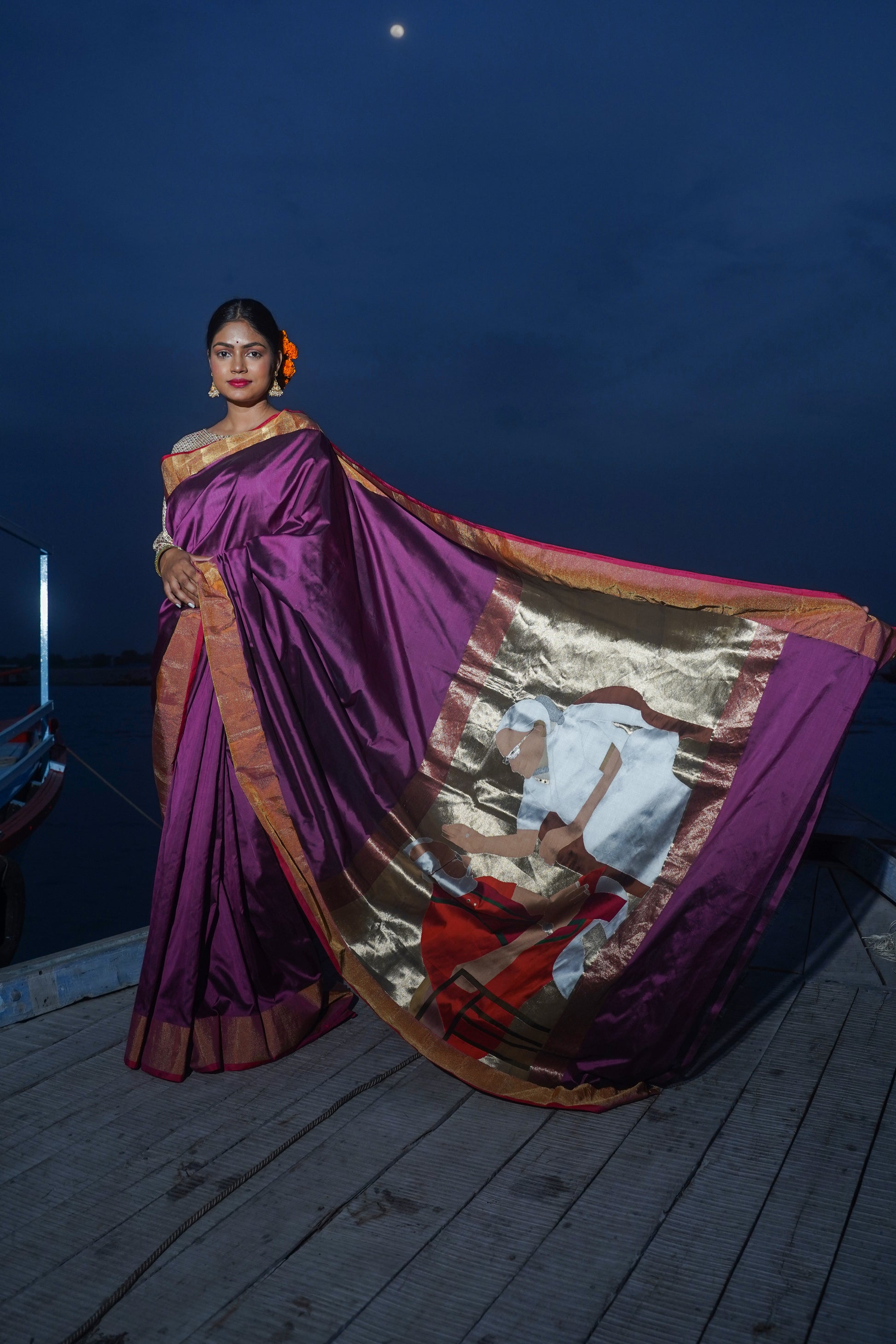 Purple Pure Katan Silk Banarasi Handloom Saree