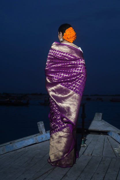 Purple Pure Katan Silk Banarasi Handloom Saree