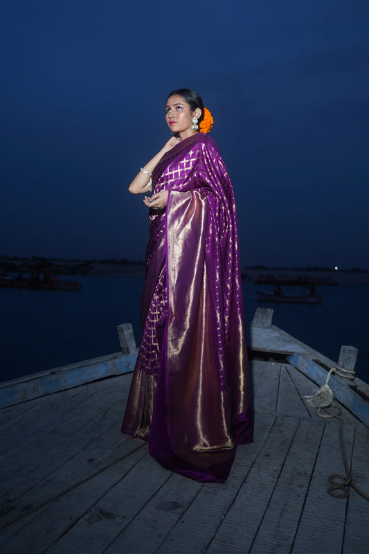 Purple Pure Katan Silk Banarasi Handloom Saree