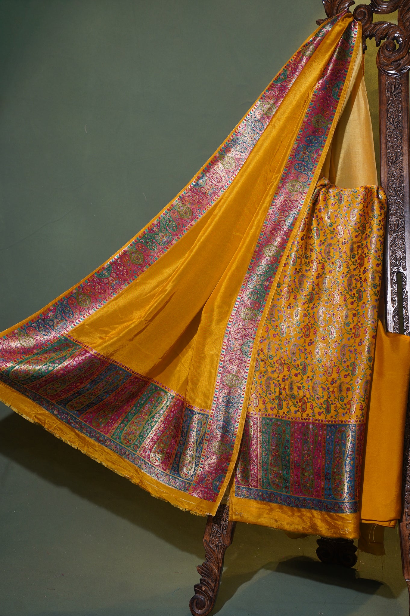 Regal Mustard Yellow Meenakari Brocade Silk Suit Set
