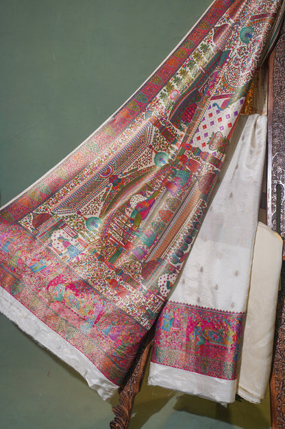 Regal Pearl White Figure Meenakari Brocade Silk Suit Set