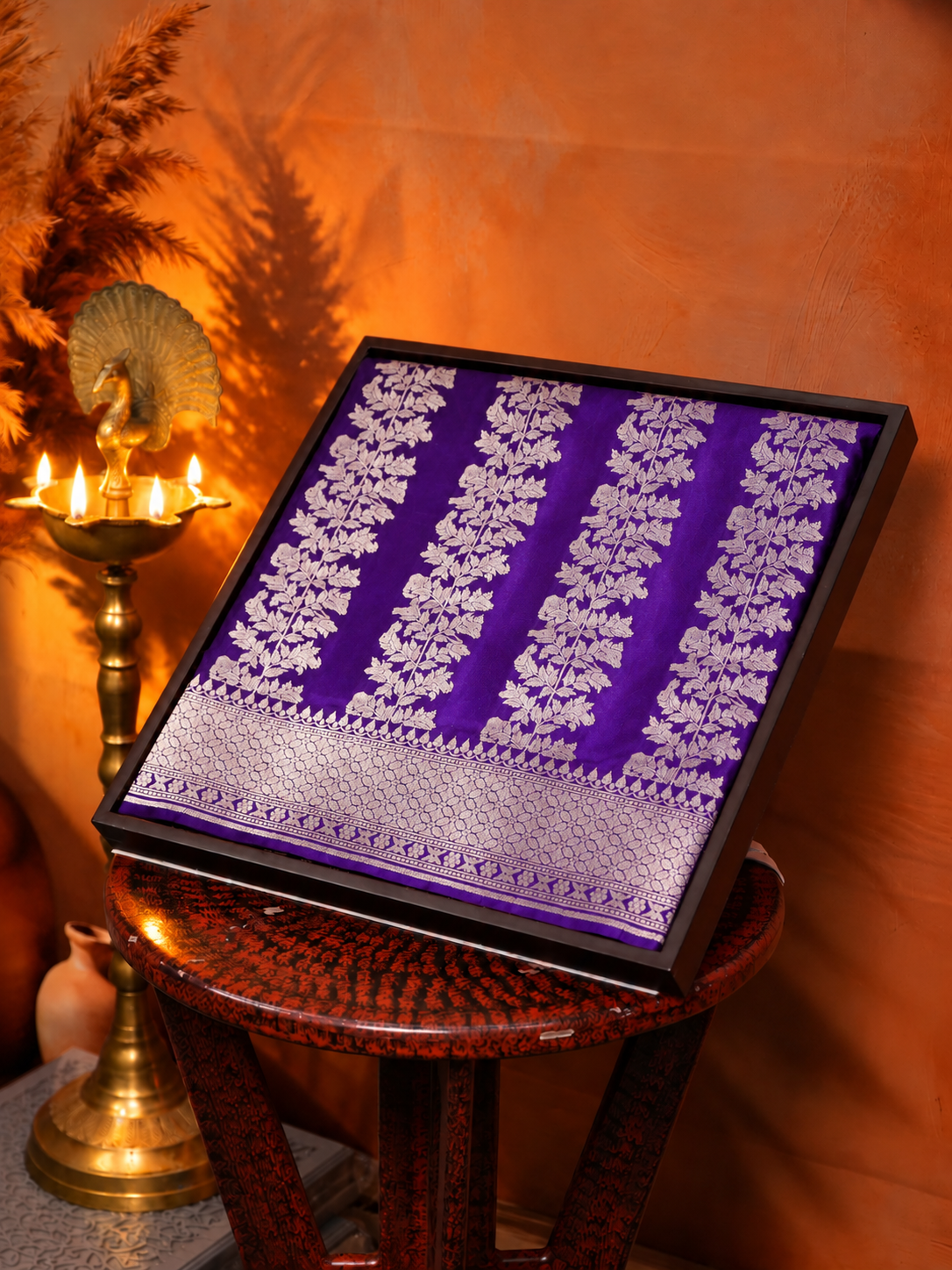 "VIRASAT 186C" Pure Handloom Katan Silk Saree With Elegant Vertical Stripes with Traditional Border &amp; Pall