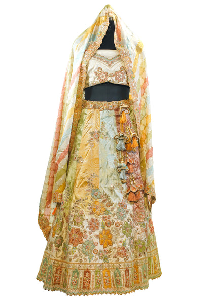 "MANSI 041" Banarasi Tanchui Silk Applique Work Lehenga With Embroidered Cutwork Border