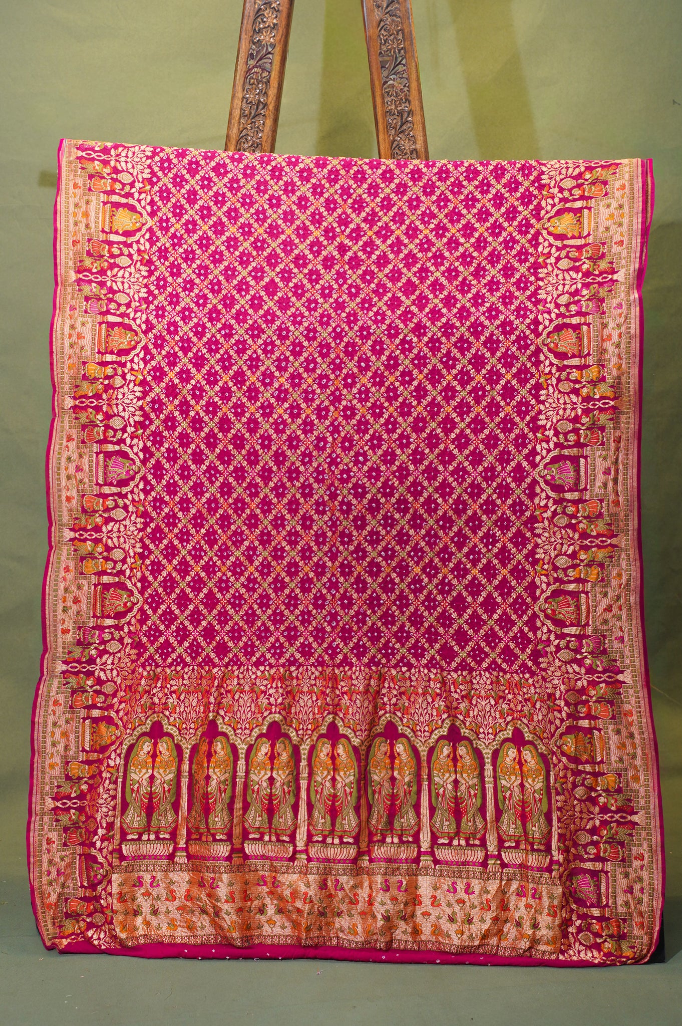 VIRASAT 344: Lovely Rani Pink Banarasi Georgette Silk Bandhani Saree With Meenakari Work on Border