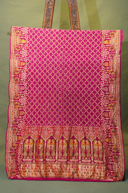VIRASAT 344: Lovely Rani Pink Banarasi Georgette Silk Bandhani Saree With Meenakari Work on Border