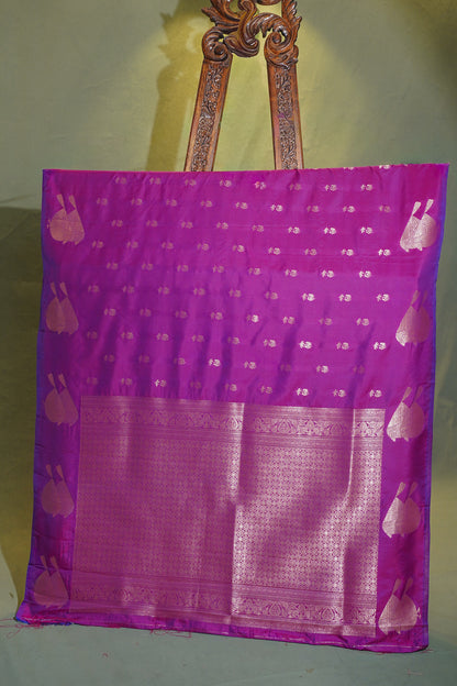 UTSAV BANARAS 311 Magenta Raw Silk Banarasi Saree with Zari Buti &amp; Bird Border