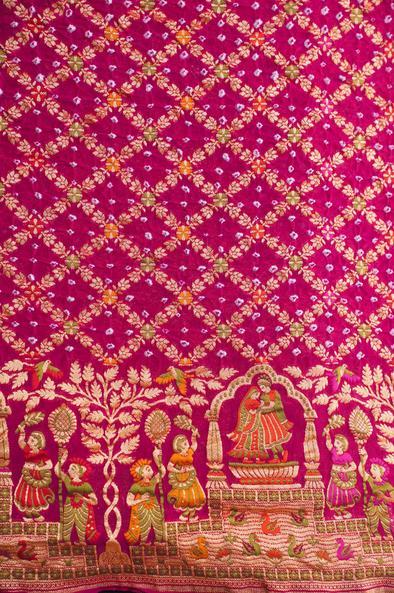 VIRASAT 344: Lovely Rani Pink Banarasi Georgette Silk Bandhani Saree With Meenakari Work on Border