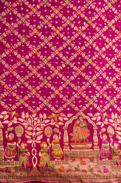 VIRASAT 344: Lovely Rani Pink Banarasi Georgette Silk Bandhani Saree With Meenakari Work on Border