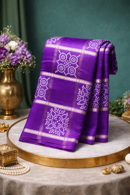 UTSAV BANARAS 368: Royal Purple Soft Silk Gharchola Pattern Saree with Zari Grid Work