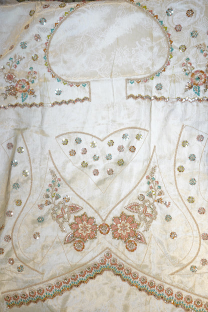 "MANSI 041" Banarasi Tanchui Silk Applique Work Lehenga With Embroidered Cutwork Border