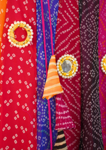 "MANSI 046" Banarasi Georgette Skirt with Bandhani Print & Mirror Work Detailing