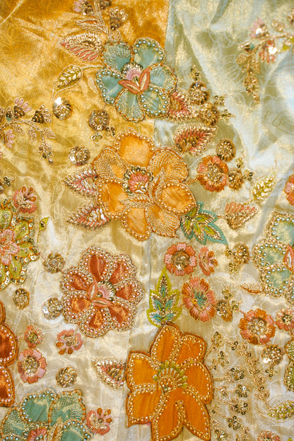 "MANSI 041" Banarasi Tanchui Silk Applique Work Lehenga With Embroidered Cutwork Border