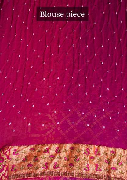 VIRASAT 344: Lovely Rani Pink Banarasi Georgette Silk Bandhani Saree With Meenakari Work on Border