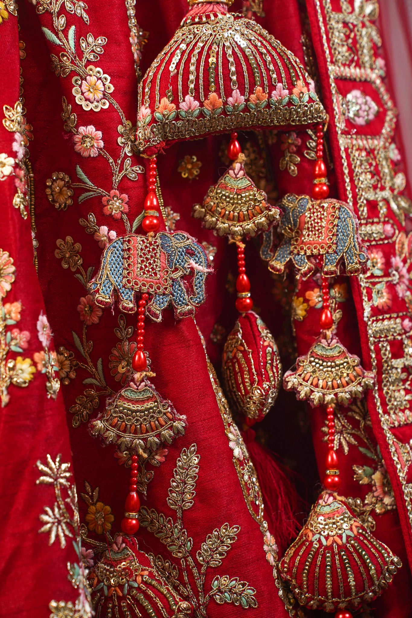 "MANSI 036" Banarasi Munga Silk Lehenga in Bridal Red With Cutwork Border &amp; AD Work – A Regal Masterpiece