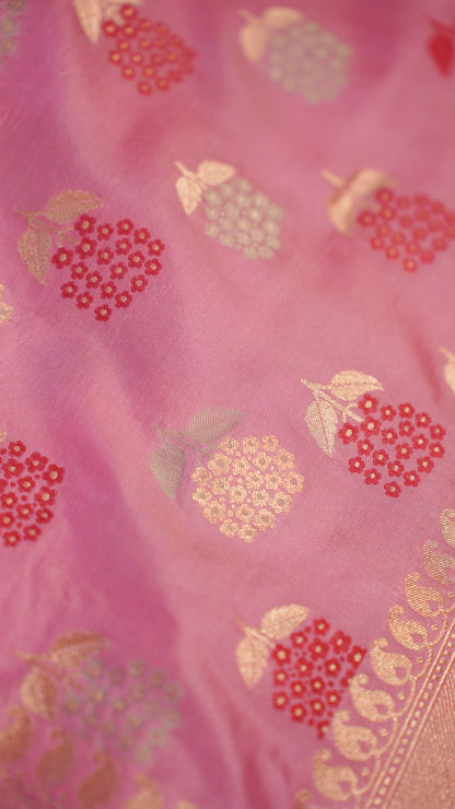 "Maya" Banarasi Pure Katan Kadwa Handloom Saree with Resham Floral and Meenakari Work