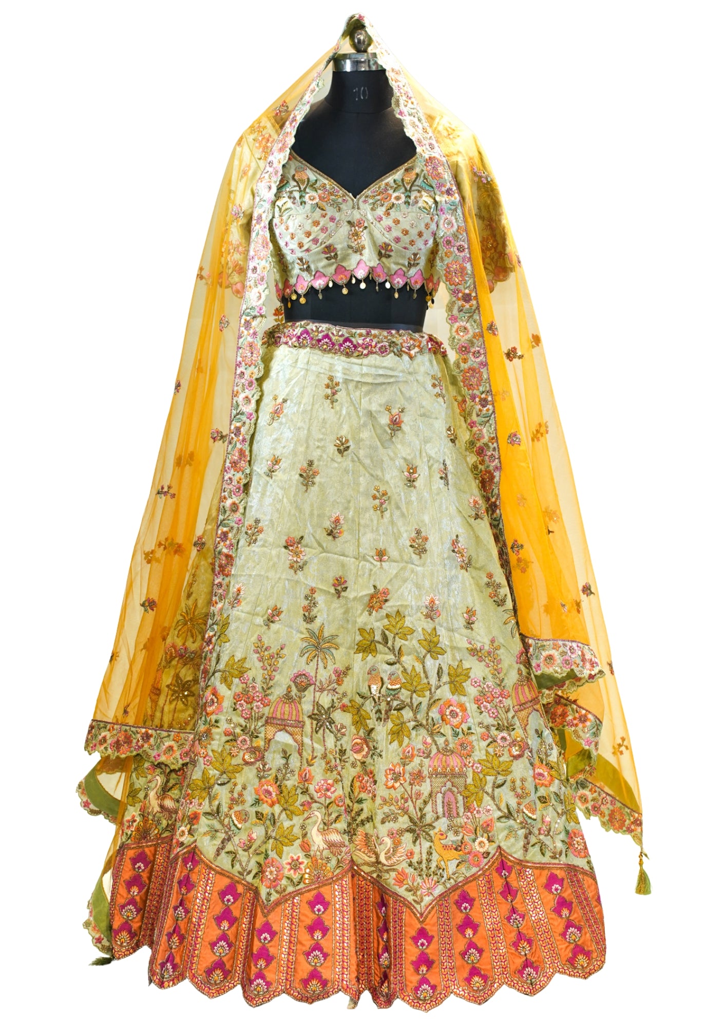 "MANSI 042" Banarasi Tanchui Silk Sequin Work Lehenga with Embroidered Cutwork Border