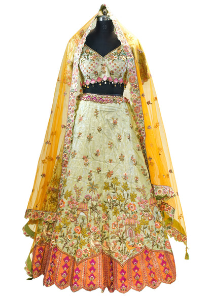 "MANSI 042" Banarasi Tanchui Silk Sequin Work Lehenga with Embroidered Cutwork Border