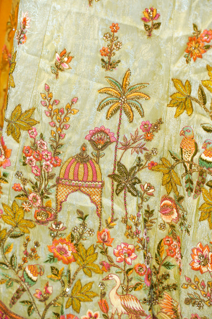 "MANSI 042" Banarasi Tanchui Silk Sequin Work Lehenga with Embroidered Cutwork Border