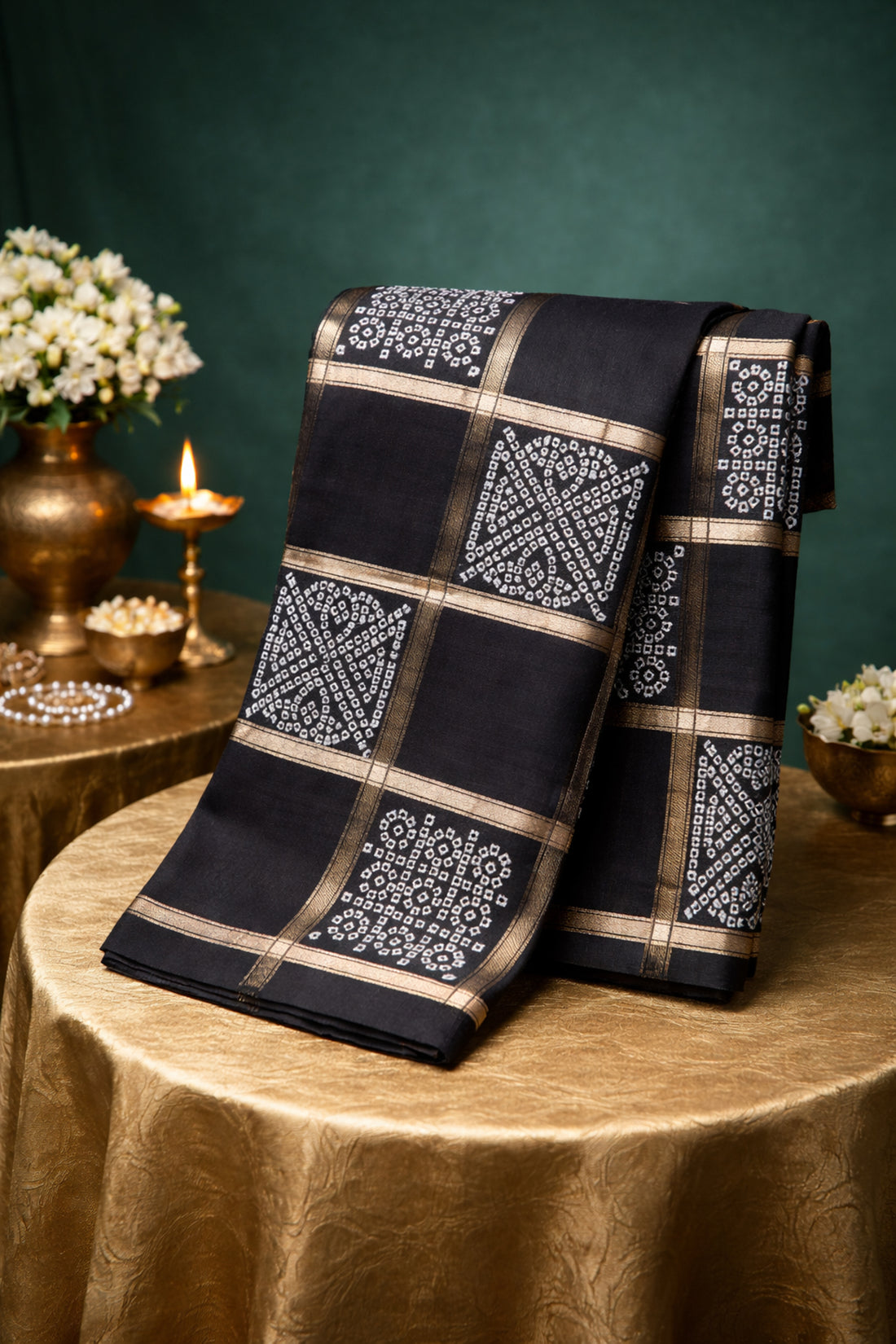 UTSAV BANARAS 369: Elegant Midnight Black Soft Silk Gharchola Check Saree with Zari Work