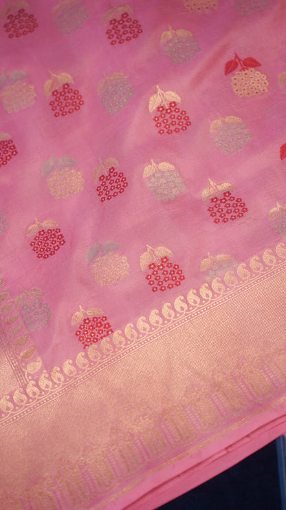 "Maya" Banarasi Pure Katan Kadwa Handloom Saree with Resham Floral and Meenakari Work