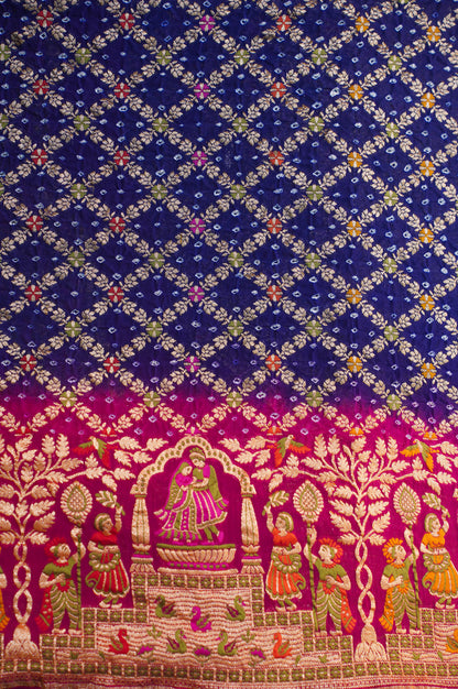 VIRASAT 346: Elegant shade of Navy &amp; Rani Pure Banarasi Georgette Silk Bandhani Saree With Meenakari Work on Border