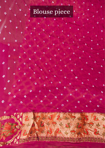 VIRASAT 346: Elegant shade of Navy &amp; Rani Pure Banarasi Georgette Silk Bandhani Saree With Meenakari Work on Border