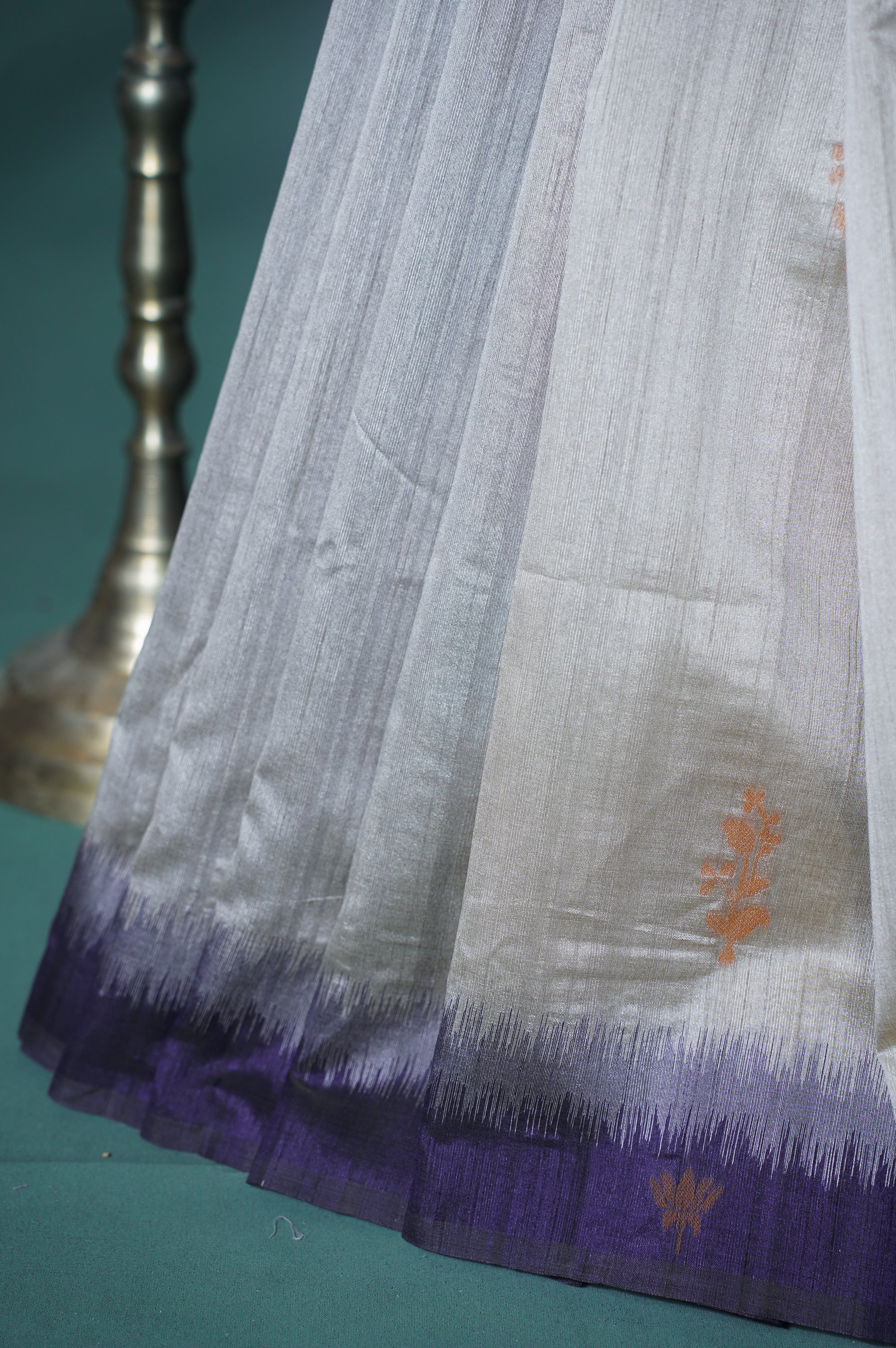 "UTSAV BANARAS 305" Banarasi Navy Blue Contrast Chanderi Jamdani Silk Saree with Pichwai Cow Motifs