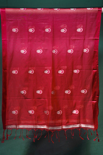 MANSI 118: Pure Red Raw Silk Unstitched Suit Set with Elegant Gold Zari Work