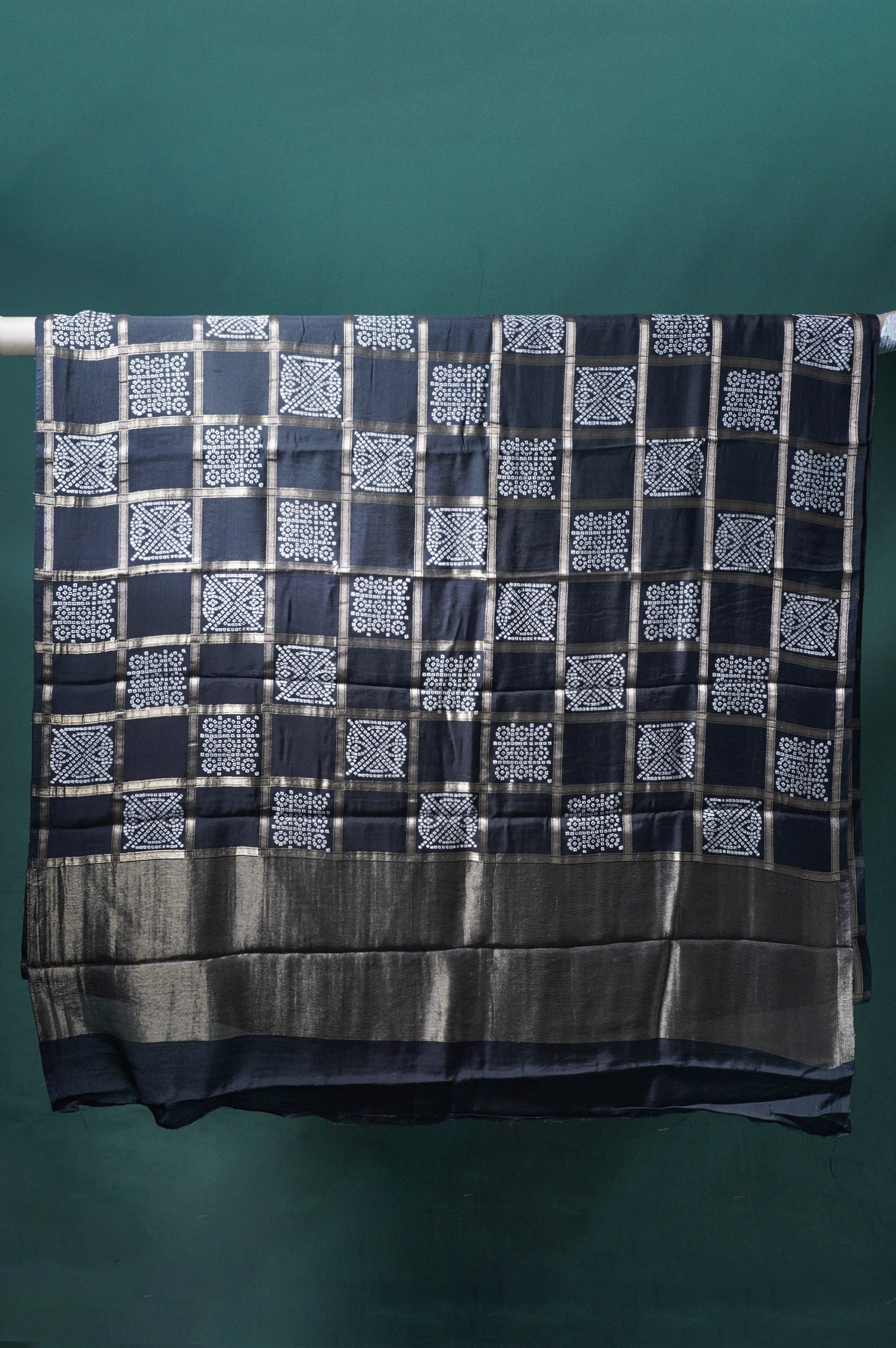 UTSAV BANARAS 369: Elegant Midnight Black Soft Silk Gharchola Check Saree with Zari Work