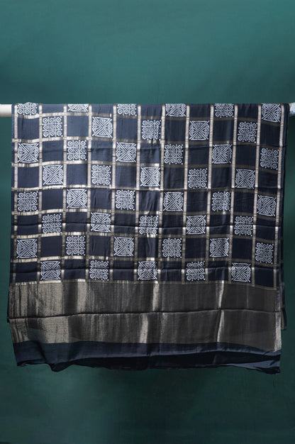UTSAV BANARAS 369: Elegant Midnight Black Soft Silk Gharchola Check Saree with Zari Work